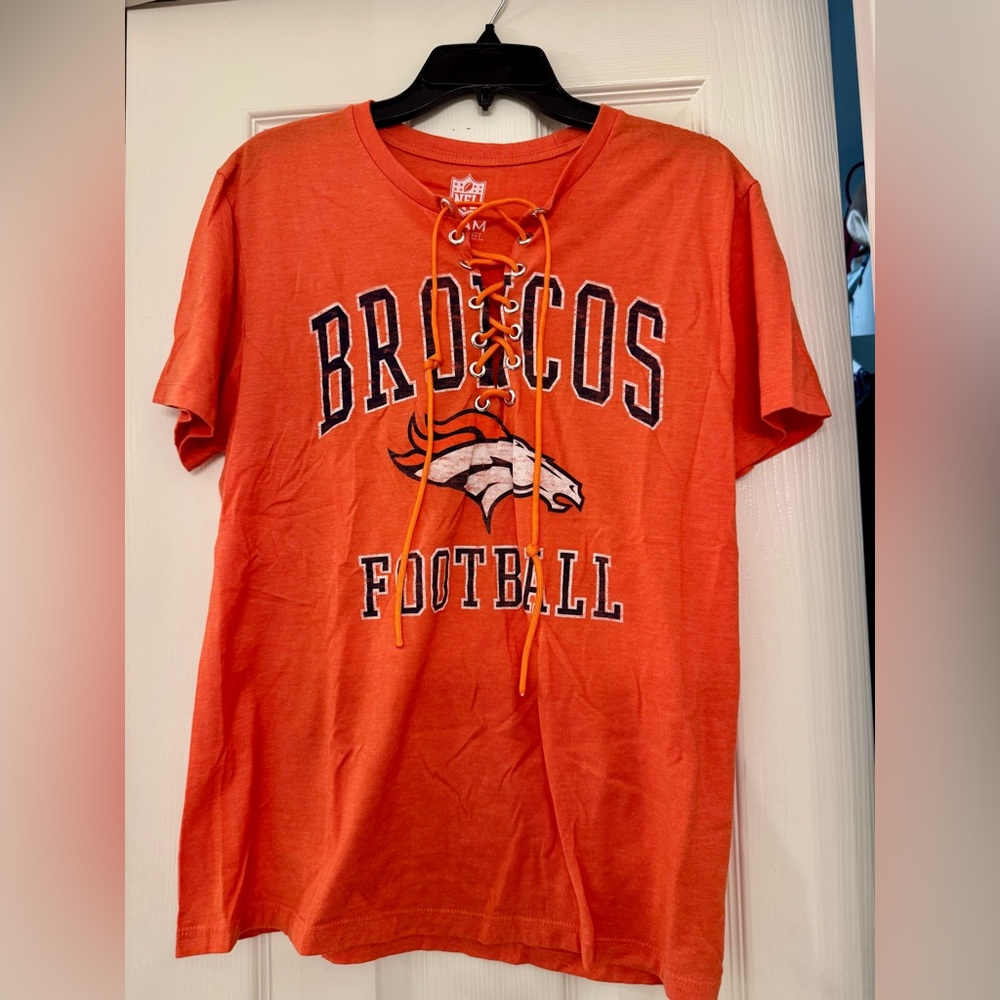 Custom Lace-up Women Denver Broncos Football Tee Size M